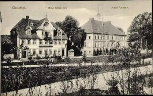 Ak Clausthal Zellerfeld im Oberharz, Hotel Glück auf, Hotel Rathaus