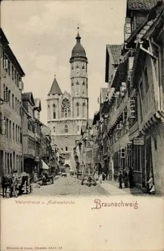 Ak Braunschweig in Niedersachsen, Weberstraße und Andreaskirche