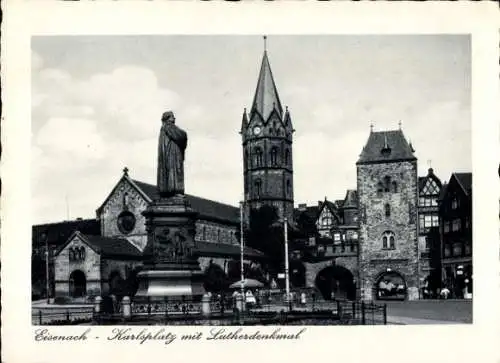 Ak Lutherstadt Eisenach in Thüringen, Karloplatz mit Lutherdenkmal