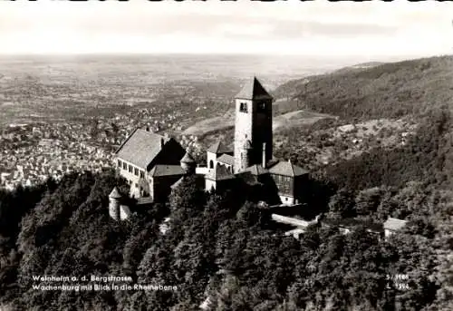 Ak Weinheim an der Bergstraße Baden, Wachenburg mit Blick auf die Rheinebene