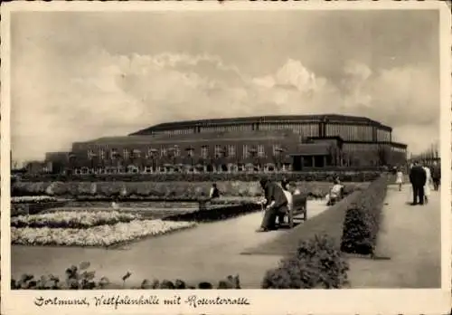 Ak Dortmund im Ruhrgebiet, Westfalenhalle mit Rosenterrasse