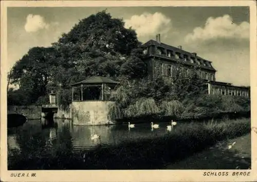 Ak Buer Gelsenkirchen im Ruhrgebiet, Schloss Berge, Schwanenteich