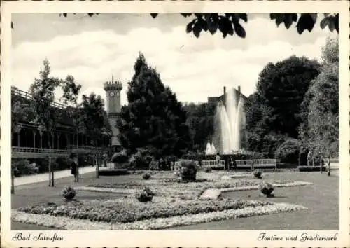 Ak Bad Salzuflen in Lippe, Fontäne und Gradierwerk