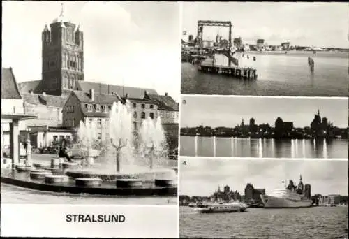 Ak Stralsund in Vorpommern, Wasserspiele, Ossenreyer Straße, Hafen, Blick von Rügendammbrücke