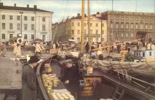 Ak Helsinki Helsingfors Südfinnland, Kauppatori, Salutorget, Hafen, Käsehändler