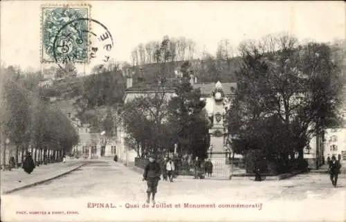 Ak Épinal Lothringen Vosges, Quai de Juillet, Monument commenoratif