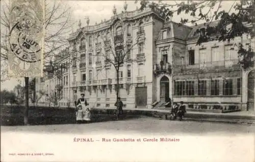 Ak Épinal Lothringen Vosges, Rue Gambetta et Cercle Militaire