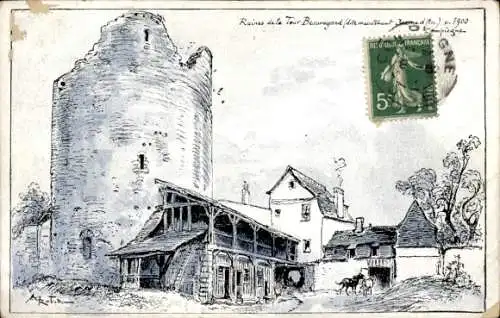 Künstler Ak Robida, A., Compiègne Oise, Ruines de la Tour Beauregard, 1900