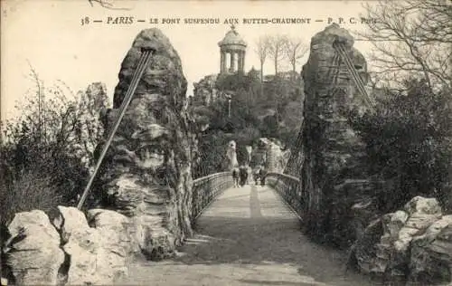 Ak Paris XIX Buttes Chaumont, Hängebrücke