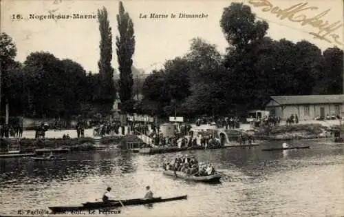 Ak Nogent sur Marne Val de Marne, die Marne am Sonntag, Boote