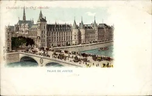 Litho Paris I, Conciergerie, Justizpalast, Brücke, Chocolat de la C. Coloniale