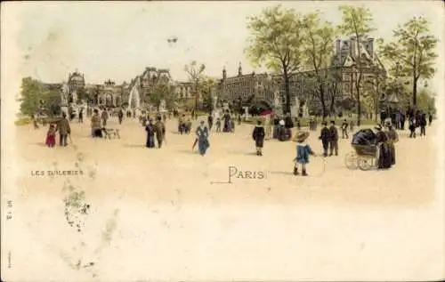 Litho Paris I Louvre, Les Tuileries