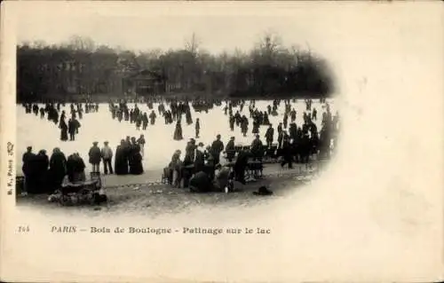 Ak Paris XVI, Bois de Boulogne, Eislaufen auf dem See