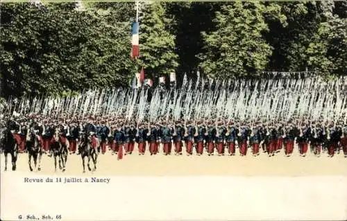 Ak Nancy Meurthe et Moselle, Revue du 14 juillet, Militärparade