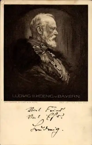 Künstler Ak Firle, Walther, König Ludwig III von Bayern, Portrait, Viel Feind, viel Ehr