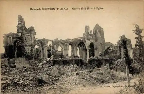 Ak Douvrin Pas de Calais, Kirche, Kriegszerstörung 1. WK