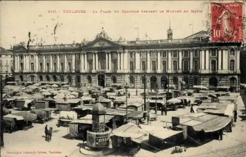 Ak Toulouse Haute Garonne, Place du Capitole, Markt