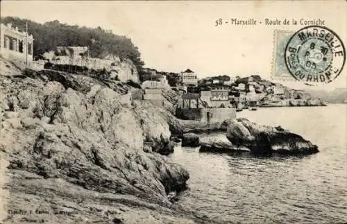 Ak Marseille Bouches du Rhône, Route de la Corniche