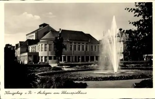 Ak Kaliningrad Königsberg Ostpreußen, Anlagen am Schauspielhaus, Fontäne