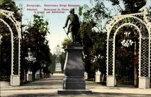 Ak Peterhof Russland, Denkmal Peter I.