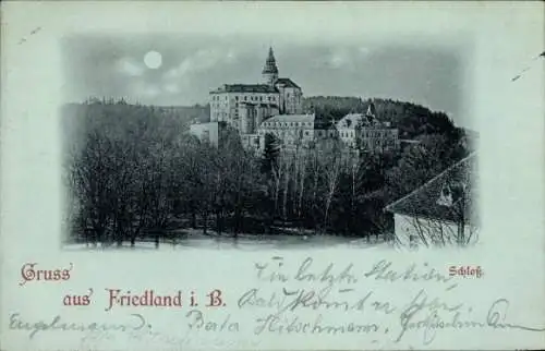 Mondschein Ak Frýdlant v Čechách Friedland in Böhmen Reg. Reichenberg, Schloss