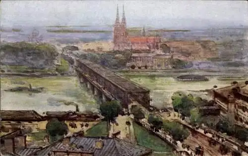 Künstler Ak Cieslewski, Warszawa Warschau Polen, Blick auf den Ort