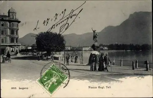 Ak Lugano Kanton Tessin Schweiz, Piazza Gugl. Tell