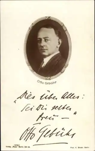 Ak Schauspieler Otto Gebühr, Portrait, Ross, Autogramm