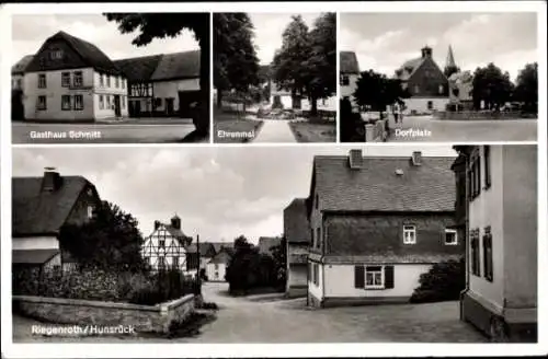 Ak Riegenroth im Hunsrück, Gasthaus Schmitt, Ehrenmal, Dorfplatz