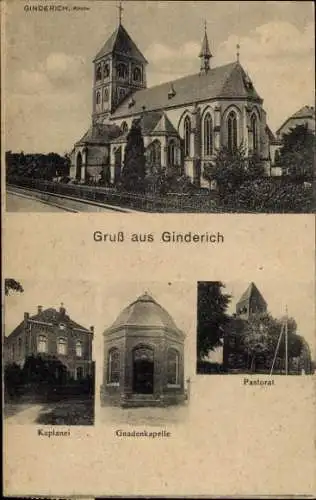 Ak Ginderich Wesel am Niederrhein, Kirche, Gnadenkapelle, Pastorat, Kaplanei