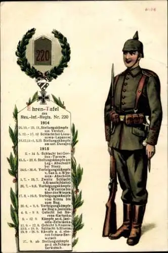 Ak Deutscher Soldat in Uniform, Eisernes Kreuz, Ehren-Tafel, Schlacht bei Lima