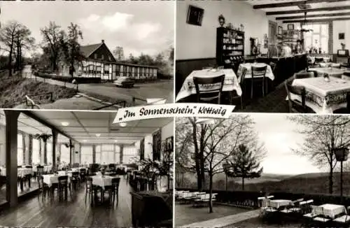 Ak Kettwig Essen im Ruhrgebiet, Waldgaststätte Im Sonnenschein, Kleiner Schwarzwald, Saal, Terrasse