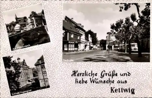 Ak Kettwig Essen im Ruhrgebiet, Stadtmitte, Bus, Mühlenteich, Schloss Hugenpoet