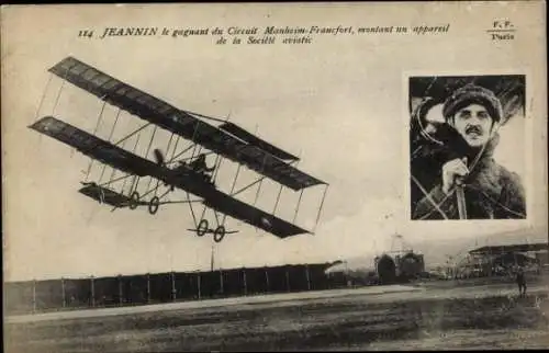 Ak Jeannin, Siegerin des Manheim-Frankfurt Circuit, in einem Flugzeug der Aviatic Company