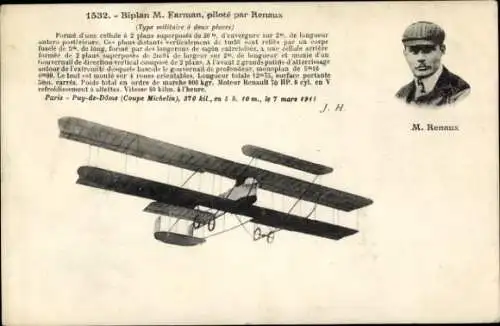 Ak Aviation, Doppeldecker M. Farman, gesteuert von Renaux