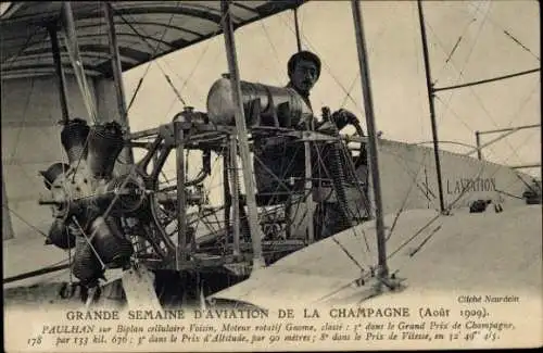 Ak Great Aviation Week, 1909, Paulhan, Voisin