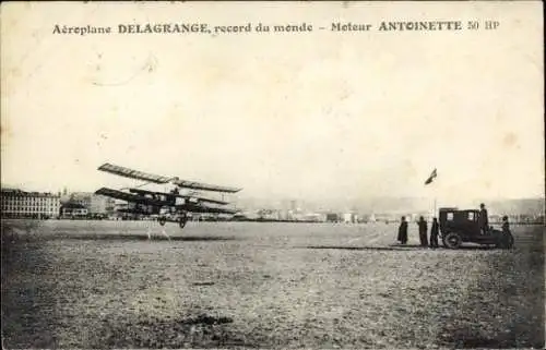 Ak Airplane Delagrange, Weltrekord, Antoinette-Motor