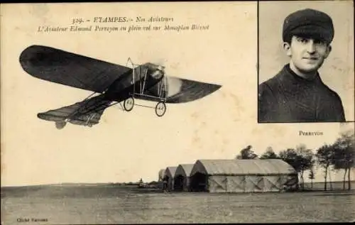 Ak-Flieger Edmond Perreyon im vollen Flug auf dem Eindecker Bleriot