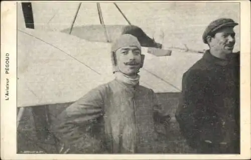 AK-Porträt des Fliegers Adolphe Pégoud, Aéroplane