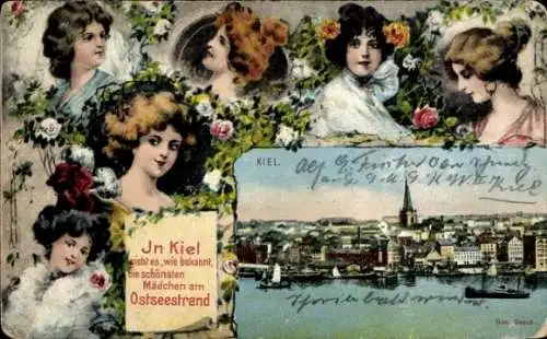 Passepartout Ak Kiel in Schleswig Holstein, Totalansicht, Frauenportraits