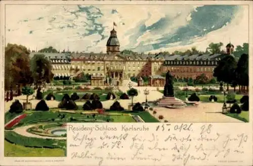 Künstler Litho Kley, H., Karlsruhe in Baden, Residenz-Schloss, Denkmal