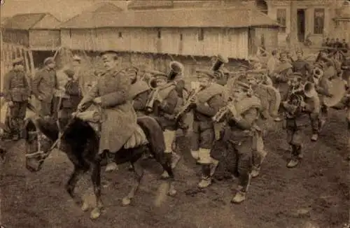 Ak Marschierende Soldaten, Musikinstrumente, Orchester, Kaiserzeit