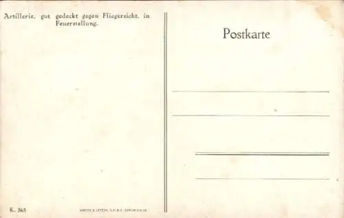 Ak Artillerie, gut gedeckt gegen Fliegersicht, in Feuerstellung