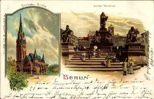 Litho Berlin, Lutherdenkmal, Georgen-Kirche