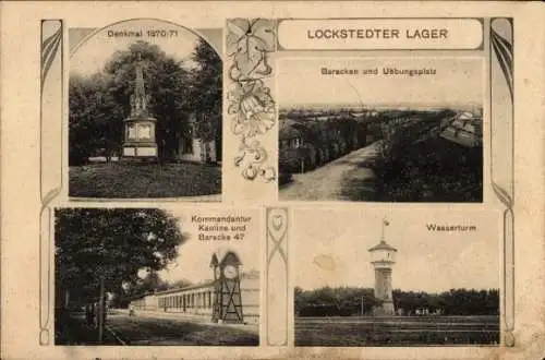 Ak Lockstedt in Holstein, Lockstedter Lager, Truppenübungsplatz, Denkmal, Baracken, Wasserturm