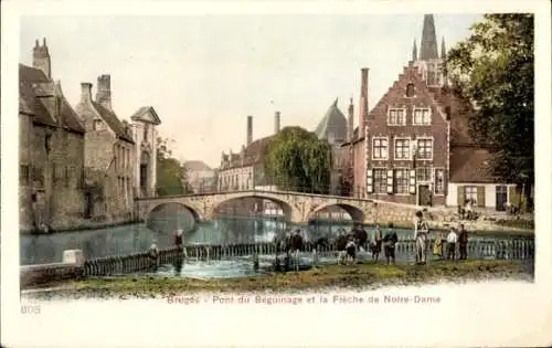 Ak Bruges Brügge Flandern Westflandern, Pont du Beguinage et la Fleche de Notre-Dame