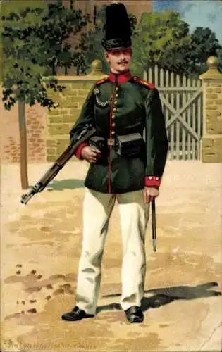 Künstler Ak Hoffmann, A., deutscher Soldat, Infanterie, Gewehr, Federbusch, Kaiserreich