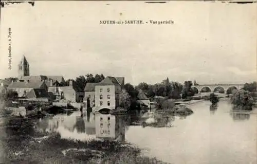 Ak Noyen sur Sarthe Sarthe, Teilansicht, Brücke