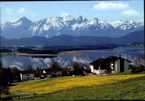 Ak Hopfen am See Füssen im Ostallgäu, Kurklinik Eggensberger, Panorama, Gebirge