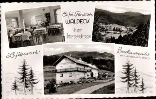 Ak Bodenmais in Niederbayern, Cafe und Pension Waldeck, An der Arberseestraße, Panorama